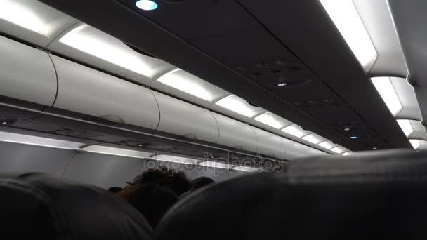 Inside airplane during night flight — Stock Video