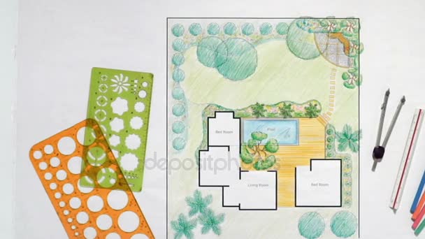 Landscape architect design backyard plan for villa — Stock Video