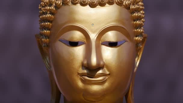 Goldene Buddha-Statue aus nächster Nähe, vergrößern — Stockvideo