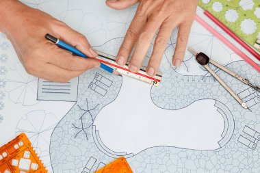 Ayrıntılı peyzaj mimarı tasarım arka planının villa için