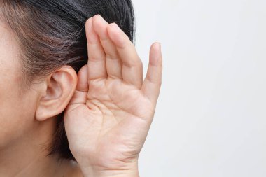Seniors woman hearing loss , Hard of hearing clipart
