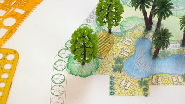 Landskapsarkitektur design bakgård plan för villa — Stockvideo