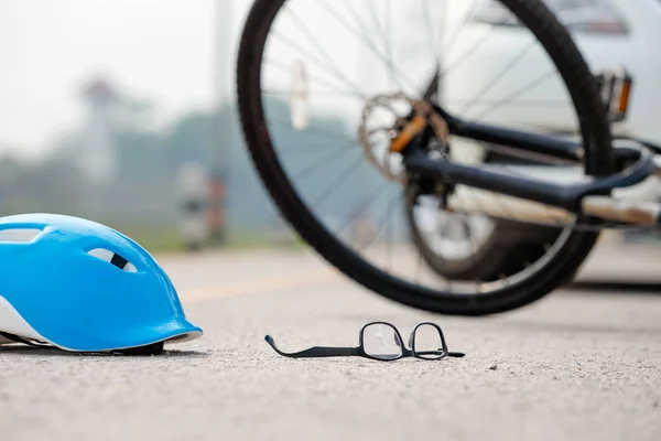 Accidente Coche Con Bicicleta Carretera — Foto de Stock