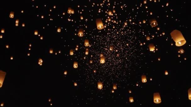 Плавати Небесні Ліхтарики Чіанг Травня Таїланд — стокове відео