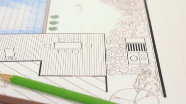 Villa için arka bahçe ve havuz tasarımı planı.