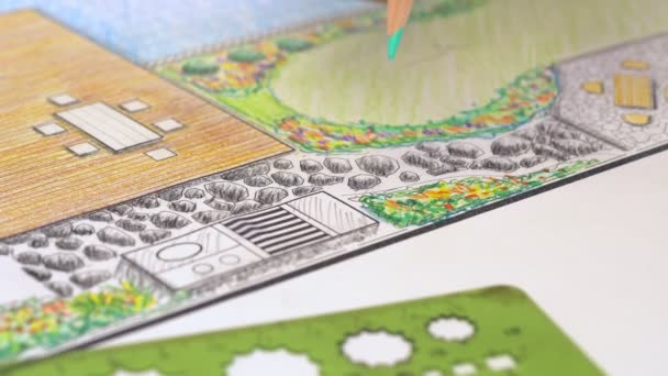 别墅后院落花园及泳池设计计划 — 图库视频影像