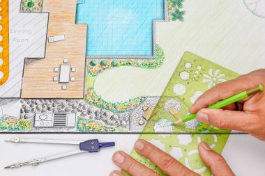 Peyzaj mimarı tasarım arka bahçe veranda planı villa için