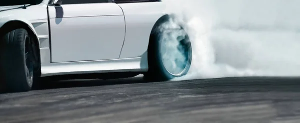 Race drift car burning tires on speed track — Stock Photo, Image