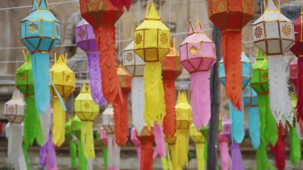 Yee Peng Festival Peng Chiang Mai Papírové Lucerny Zdobené Chrámu — Stock video