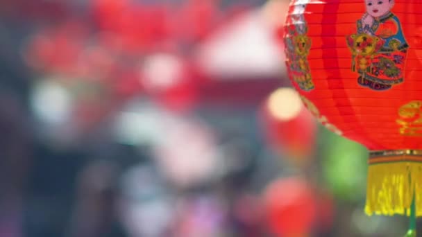 Čínské Nový Rok Lucerny Dekorace Čínské Čtvrti — Stock video