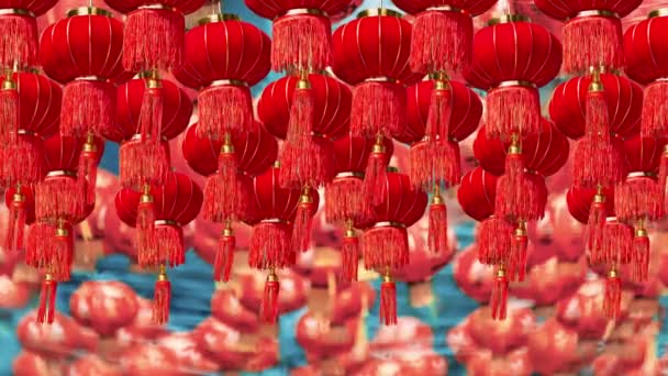 Декорации Новогодних Фонарей Китайском Квартале — стоковое видео