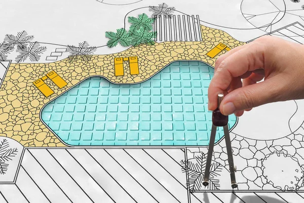 Architecte paysagiste plan de piscine arrière-cour pour l'hôtel — Photo