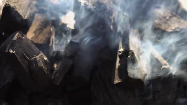 Großaufnahme Beginnt Holzkohle Küchengrill Brennen Heiße Kohle Und Flamme Mit — Stockvideo