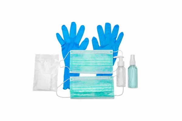 Covid Kits Protección Sobre Fondo Blanco — Foto de Stock