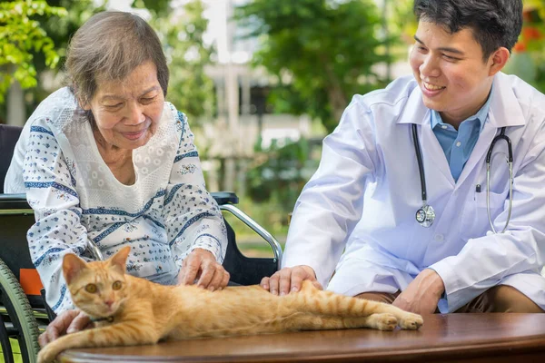 Terapia Para Mascotas Para Ancianos Las Mascotas Hacen Que Los — Foto de Stock