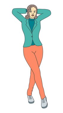 Genç bayan duruş ana hatları vektör çizim sanatı