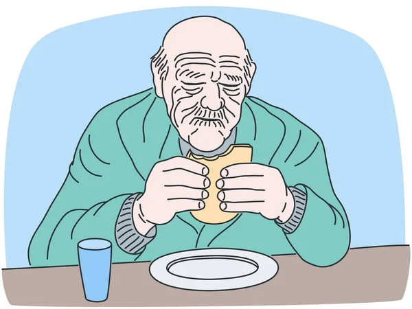 Mangiare pane vecchio uomo rugoso, illustrazione vettoriale — Vettoriale Stock