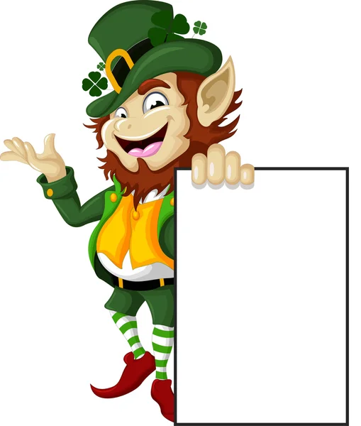 Happy Leprechaun with blank sign for you design — Stock Photo, Image