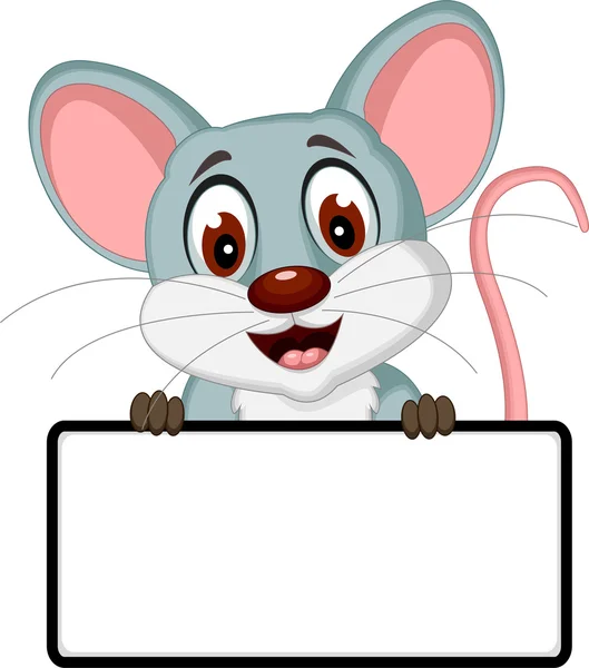 Mignon dessin animé de souris posant avec signe blanc — Photo