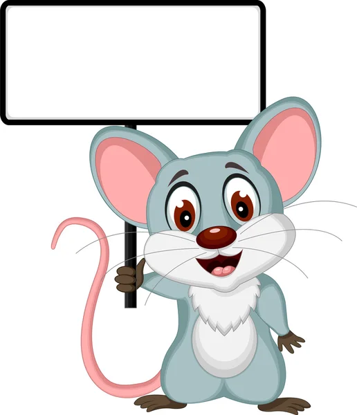 Desenho animado do mouse posando com sinal em branco — Fotografia de Stock