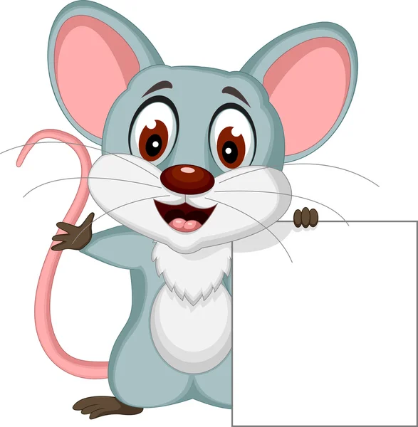 可爱的老鼠卡通与空白标志合影 — 图库照片