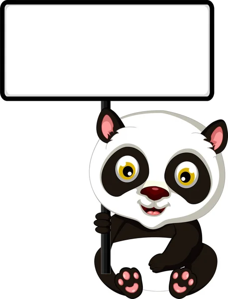 Panda dibujos animados sentado con signo en blanco —  Fotos de Stock
