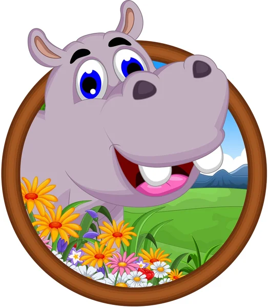 Hippo cartoon in frame — Stockfoto