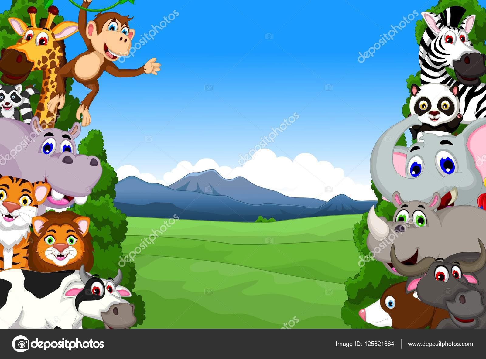 Funny animal cartoon collection in the jungle Stock Photo by ©starlight789  125821864