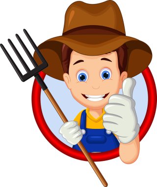 çizgi film çiftçi başparmak çerçeve içinde