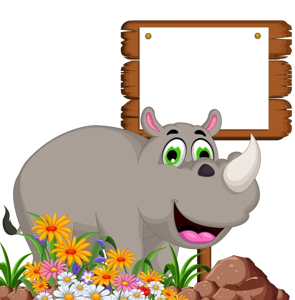 卡通犀牛与你设计的空白板 — 图库照片