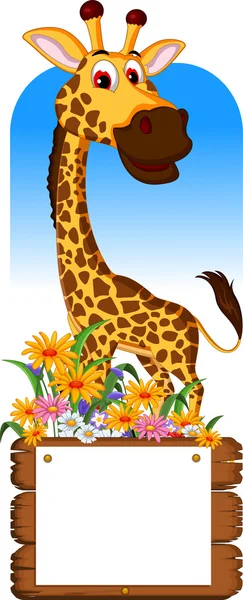 Linda jirafa de dibujos animados con tablero en blanco — Foto de Stock