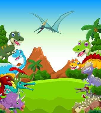 Dinozor karikatür manzara arka plan ile