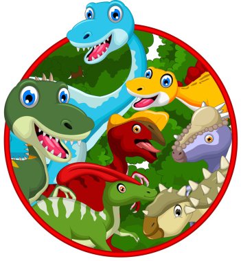 Dinozor karikatür koleksiyonu çerçeve içinde