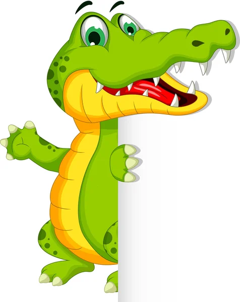Desenho animado crocodilo engraçado posando com sinal em branco — Fotografia de Stock
