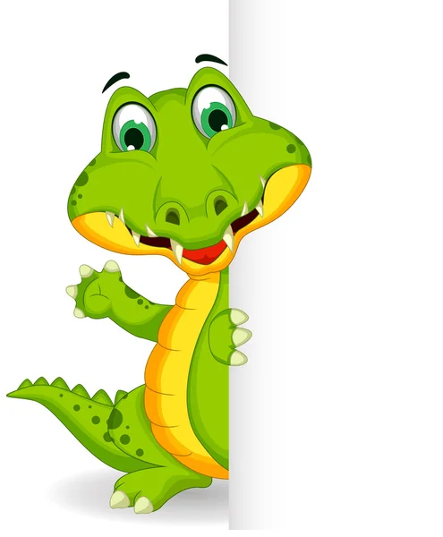 Rolig krokodil cartoon poserar med tomma tecken — Stockfoto