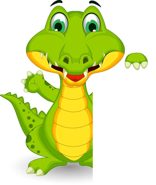Funny crocodile cartoon posing with blank sign — Stock Photo, Image