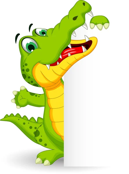 Grappige krokodil cartoon poseren met leeg teken — Stockfoto