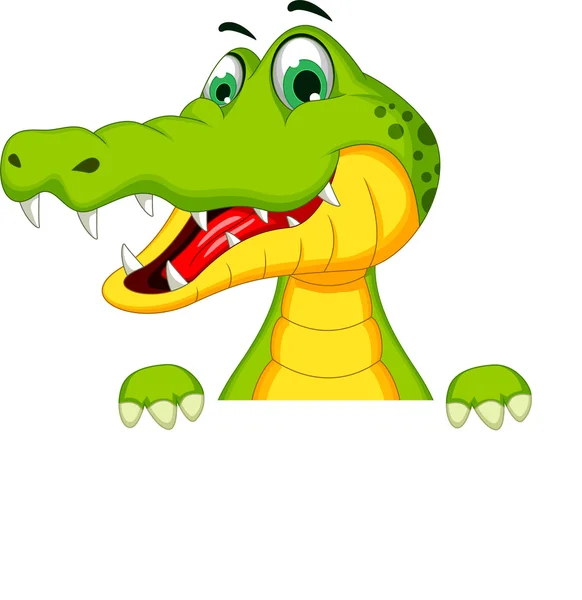 Смішний крокодил мультфільм позує з порожнім знаком — стокове фото
