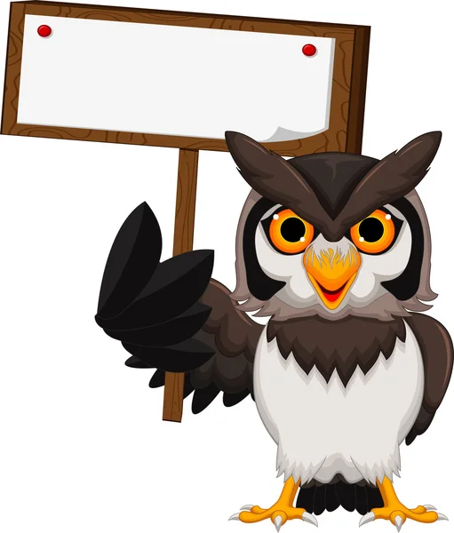 Owl cartoon holding blank board — Stock Photo, Image