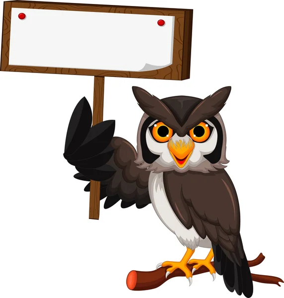Owl cartoon holding blank board — Stock Photo, Image