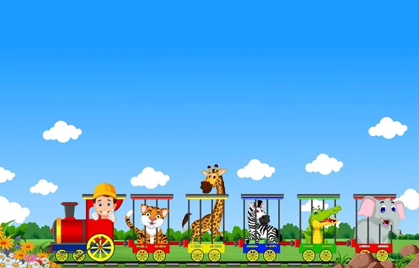 Animal Train Cartoon — Stockfoto
