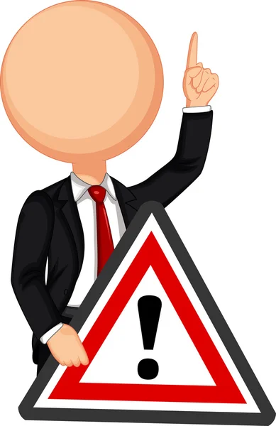 Uomo d'affari che tiene un segnale di avvertimento del triangolo rosso del traffico — Foto Stock