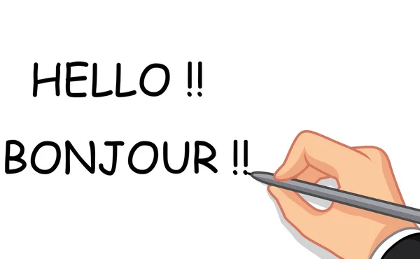 Handschrift Hallo und Bonjour — Stockfoto