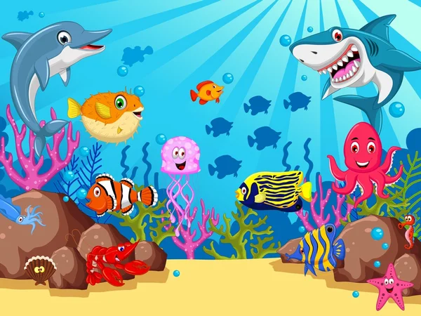 Divertida vida marina de dibujos animados para usted diseño —  Fotos de Stock