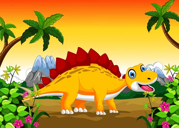 Mignon dessin animé dinosaure dans la jungle — Photo