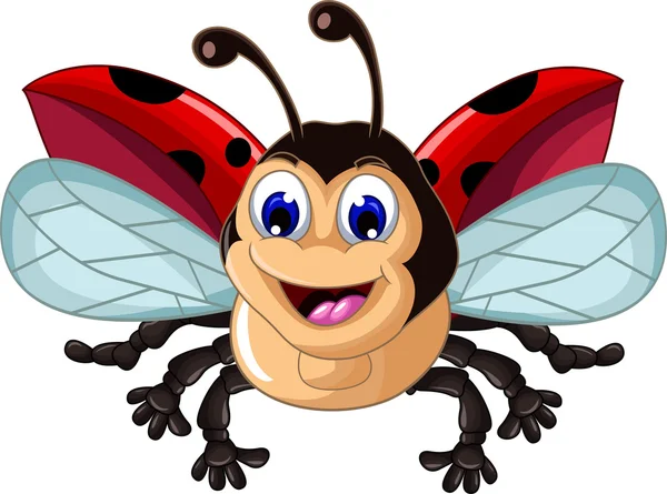 Funny ladybugs cartoon flying — Stock Photo, Image