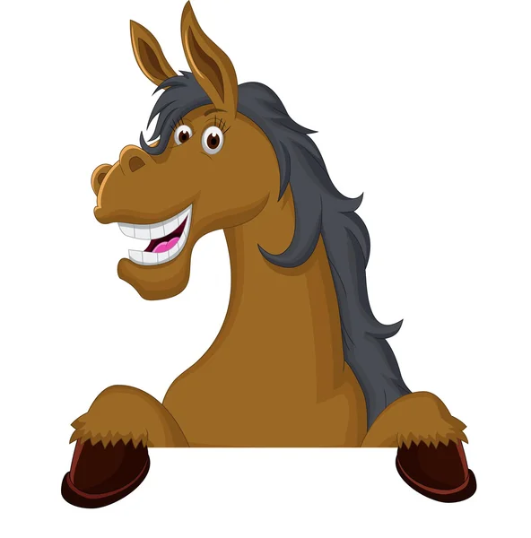 Смешная лошадиная карикатура с пустым знаком — стоковое фото