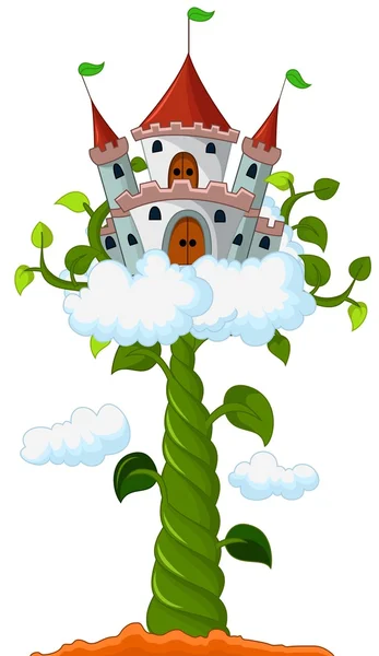 Bean spruit met kasteel in de wolken cartoon — Stockfoto