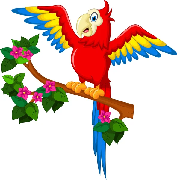 Kreslený červený papoušek na větev pro vás design — Stock fotografie