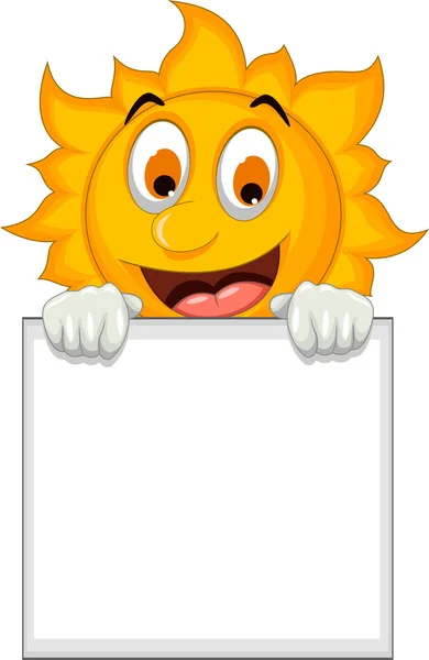 Funny sun cartoon holding blank sign — Stock Photo, Image